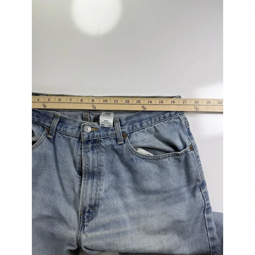 Levis 505 Jeans Mens 38x32 Regular Fit Straight Leg Denim Light Wash Casual Pant